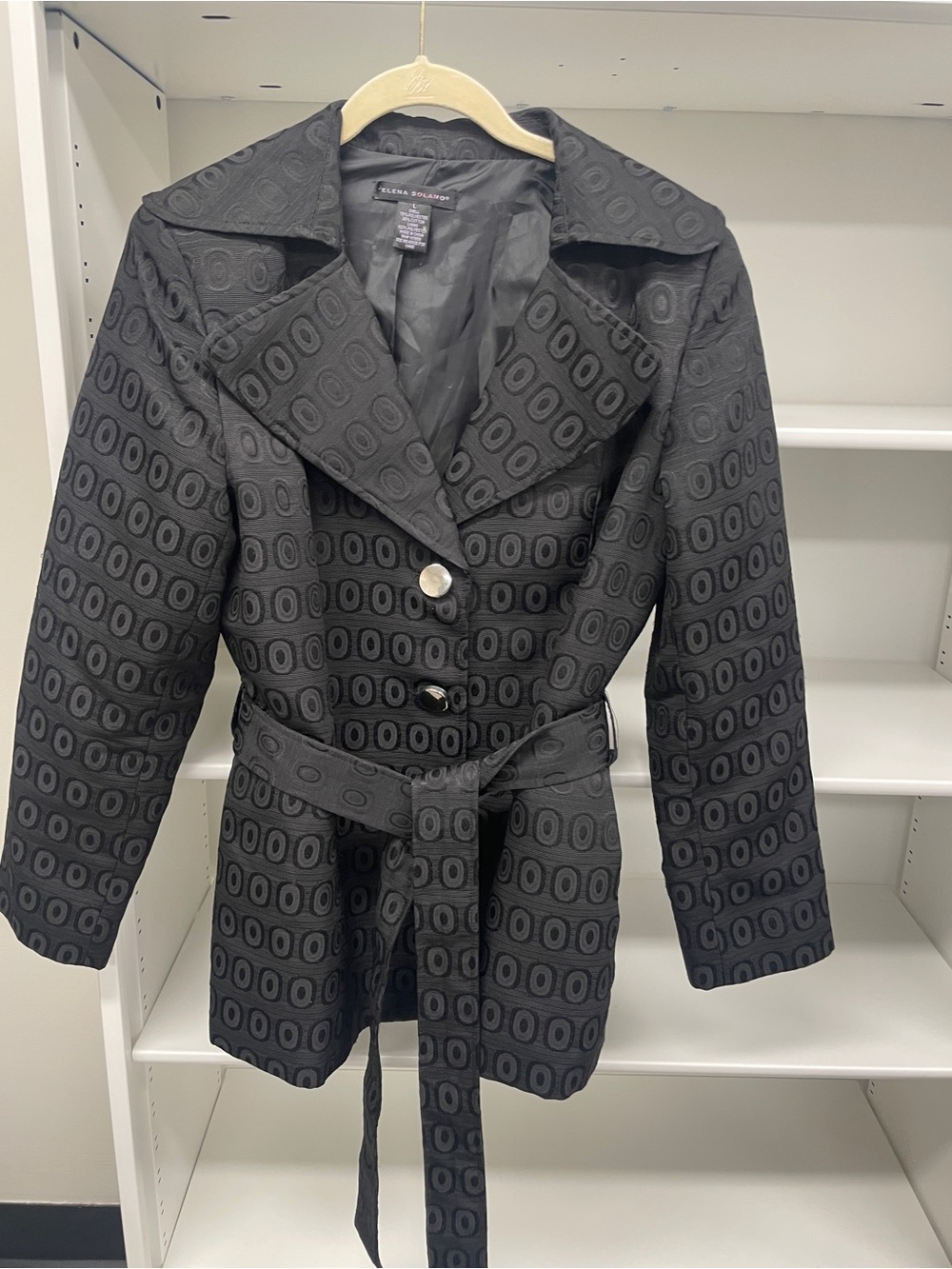 Ellen Tracy Black Textured Belted Coat